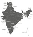 Vector map of India with states and territories and administrative divisions