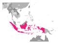 Vector map of Indonesia. Pink highlighted in Southeast Asia region