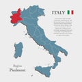 Vector map Italy and district Piedmont