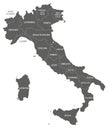 Vector map of Italy with regions and administrative divisions.