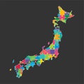 Vector map Japan from color puzzle, jigsaw