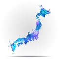 Vector map Japan with snowflakes. Winter illustration for your design.