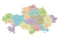 Vector map of Kazakhstan with regions, independent cities and administrative divisions. Isolated on white background Royalty Free Stock Photo