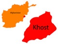 Vector map of Khost province showing detailed border alignment with Pakistan for geopolitical analysis Royalty Free Stock Photo