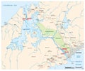 Vector map of the 82 kilometer long waterway Panama Canal, Panama