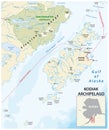 Vector map of Kodiak Archipelago belonging to the US state of Alaska