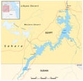 Vector map of Lake Nasser reservoir Egypt Sudan Royalty Free Stock Photo