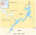 Vector map of Lake Nasser reservoir Egypt Sudan