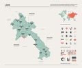 Vector map of Laos. High detailed country map with division, cities and capital Vientiane. Political map, world map, infographic