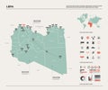 Vector map of Libya. High detailed country map with division, cities and capital Tripoli. Political map, world map, infographic