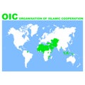 Vector map with location of the Organisation of Islamic Cooperation