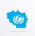 Vector map Luhansk People`s Republic combined with United Nations International Children`s Emergency Fund UNICEF flag