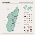 Vector map of Madagascar. Country map with division, cities and capital Antananarivo. Political map, world map, infographic