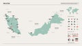 Vector map of Malaysia. Country map with division, cities and capital Kuala Lumpur. Political map, world map, infographic