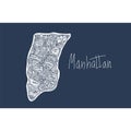 Vector map of Manhattan new York USA. Flat hand-drawn illustration on a dark background. Attractions in the United Royalty Free Stock Photo
