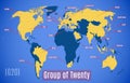 Vector map. Member countries in the G20. Royalty Free Stock Photo