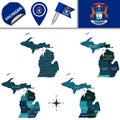 Map of Michigan with Regions Royalty Free Stock Photo