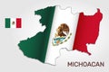 Vector map of Michoacan state combined with waving Mexican national flag - Vector