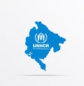 Vector map Montenegro combined with Office of the United Nations High Commissioner for Refugees UNHCR flag