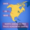 Vector map of the North American Free Trade Agreement NAFTA.