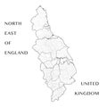 Vector Map of the north east regions of England, UK with civil parishes, districts, lieutenancy areas and regions