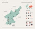 Vector map of North Korea. High detailed country map with division, cities and capital Pyongyang. Political map, world map,