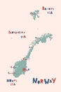 Vector map of Norway. Country map with with city names and capital Oslo.