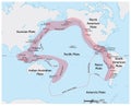 Vector map of the Pacific Ring of Fire with the main volcanoes Royalty Free Stock Photo