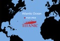 Vector map of the place where the wreckage of the Titanic rests