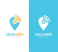 Vector of map pointer and wifi logo combination. GPS locator and signal symbol or icon. Unique pin and radio, internet