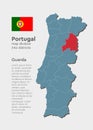 Vector map Portugal and district Guarda