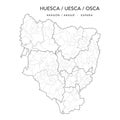 Geopolitical Vector Map of the Province of Huesca also Uesca or Osca, Aragon as of 2022 Royalty Free Stock Photo