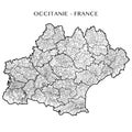 Vector map of the region Occitanie, France