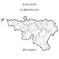 Vector map of the Regions of Wallonia and Brussels capital, Belgium