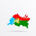 Vector map Republic of Tatarstan combined with Kumyks ethnic groups flag
