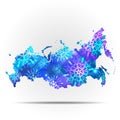 Vector map Russia with snowflakes. Winter illustration for your design. Royalty Free Stock Photo