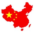 Vector map silhouette of China with national flag over map