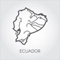 Vector map silhouette of Ecuador country. Line simplicity icon with signature