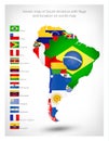 Vector map of South America with flags