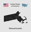 Vector map state Massachusetts, flag and map USA Royalty Free Stock Photo