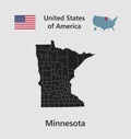 Vector map state Minnesota, flag and map USA Royalty Free Stock Photo