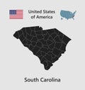 Vector map state South Carolina, flag and map USA Royalty Free Stock Photo