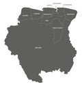 Vector map of Suriname with districts and administrative divisions.