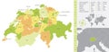 Vector map Switzerland with administrative divisions and location country on the map of Europe, detailed, color illustration