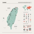 Vector map of Taiwan. High detailed country map with division, cities and capital Taipei. Political map, world map, infographic