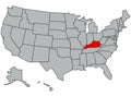 Vector map of the United States of America. State Kentucky illustration in gray color. Highlighted in red territory of the US.