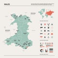 Vector map of Wales. High detailed country map with division, cities and capital Cardiff. Political map, world map, infographic