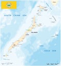 Vector map of west philippine island of Palawan with flag Royalty Free Stock Photo