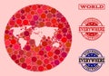 Hole Circle Map of World Mosaic and Scratched Stamp