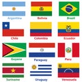 Vector maps and flags of South American countries Royalty Free Stock Photo